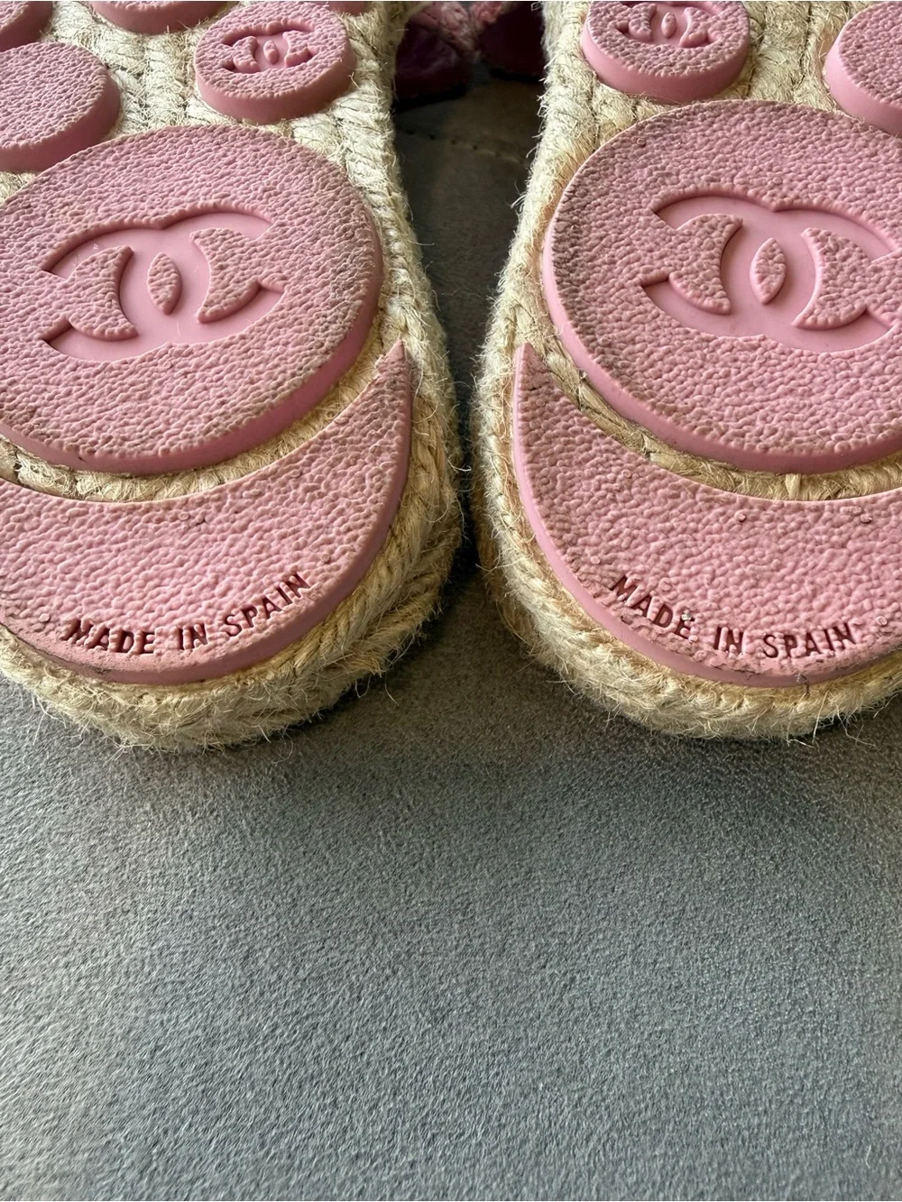 CHANEL Pink Tweed Slide Mules with Gold CC Emblem